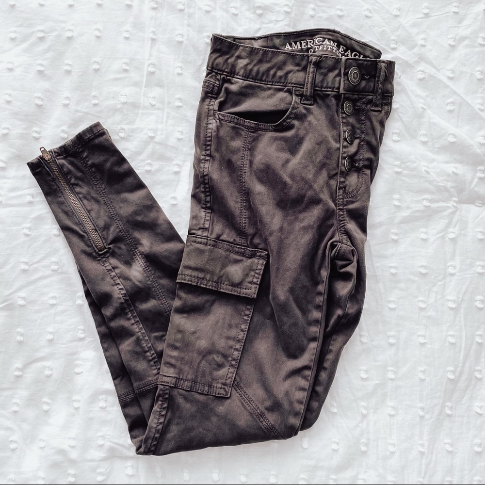 Grey Button Fly Skinny Jeans